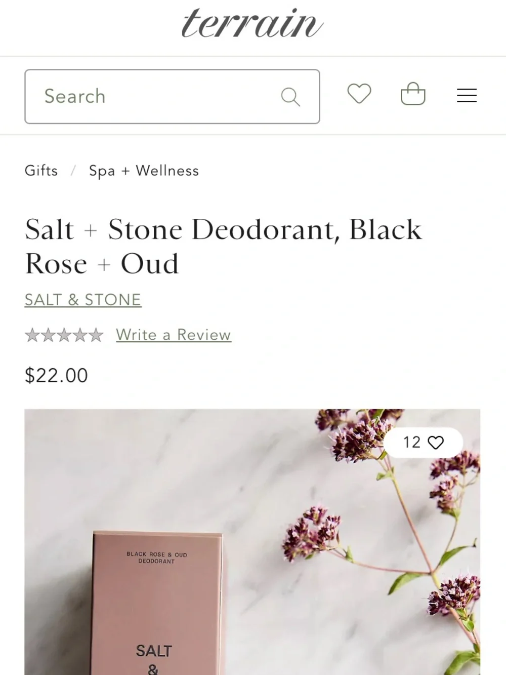 Terrain Salt & Stone Deodorant ‘Bergamot & Hinoki’